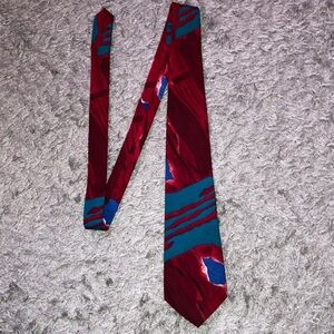 Bugle Boy USA Vintage Colorful Abstract Polyester Tie Red and Blue 1980-1990